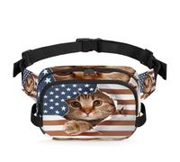 Riñonera con diseño de gato para mujeres, hombres, niñas, niños, niños, 3D, gato, bandera de Estados Unidos, riñonera, correr, deporte, senderismo, bolsa de cinturón, color, XL, Organizador de bolsas