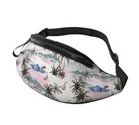 Riñonera con diseño de isla de palmeras y veleros para hombres y mujeres, casual, deportiva, correr, riñonera con correa ajustable, Black, Talla única, Riñoneras