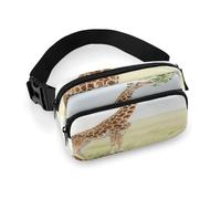 Riñonera con diseño de jirafa que estira el cuello para comer hojas para mujer, impermeable, ajustable, riñonera, bolsa cruzada casual para correr, entrenamiento, senderismo, viajes