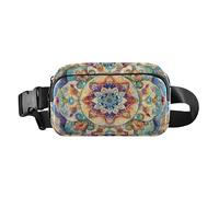 Riñonera con diseño de mandala centrado, diseño de bufanda de seda, elegante riñonera para mujeres y hombres, resistente al agua, Patrón bohemio bohemio vintage mandala, 1 size