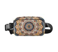 Riñonera con diseño de mandala centrado, diseño de bufanda de seda, elegante riñonera para mujeres y hombres, resistente al agua, Patrón bohemio vintage mandala, 1 size