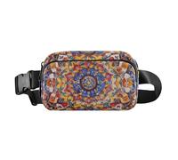 Riñonera con diseño de mandala centrado, diseño de bufanda de seda, elegante riñonera para mujeres y hombres, resistente al agua, Patrón bohemio glamuroso, 1 size