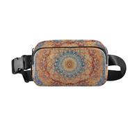 Riñonera con diseño de mandala centrado, diseño de bufanda de seda, elegante riñonera para mujeres y hombres, resistente al agua, Mandala vintage bohemio brillante, 1 size