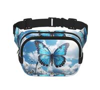 Riñonera con diseño de mariposas azules y nubes, pequeña y moderna, ligera, para mujeres y hombres, correr, entrenamiento, senderismo, viajes