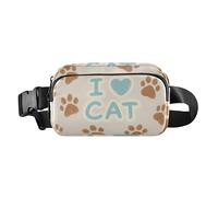 Riñonera con diseño de pata de gato con texto en inglés "I Love Cats Paw Cute Cang" para hombres y mujeres, bolso pequeño con correa ajustable para ir de compras, deportes, trabajo
