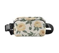 Riñonera con diseño de peonía verde oliva y arena para mujeres, hombres, adolescentes, mini bolsa cruzada con correa ajustable para viajes, gimnasio y trabajo
