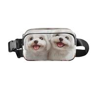 Riñonera con diseño de perros malteses felices a la moda para mujeres y hombres, resistente al agua, con correa ajustable para viajes, vacaciones, correr