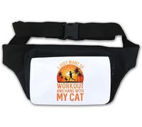 Riñonera con diseño de texto en inglés "I Just Want to Workout and Hang with My Cat Beach Running", color blanco, White, Talla única