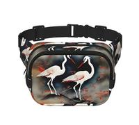 Riñonera con dos grúas japonesas volando con estampado tradicional de pintura con extensor para hombres y mujeres, riñonera con bolsillos con cremallera, Negro -, Talla única