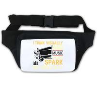 Riñonera con eslogan "I Think Visually and Music Videos Spark My Creativity", color blanco, White, Talla única