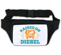 Riñonera con eslogan para mecánicos de camionero Diesel con texto en inglés "Raised On Diesel", color blanco, White, Talla única