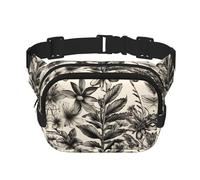 Riñonera con estampado botánico de hierbas florales con extensor para hombres y mujeres, riñonera con bolsillos con cremallera, Negro -, Talla única