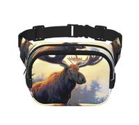 Riñonera con estampado de alce del norte animal para mujer con correa ajustable para entrenamiento, correr, senderismo, riñonera cruzada, Black, Talla única