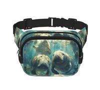 Riñonera con estampado de animales de manatí con extensor para hombres y mujeres, riñonera con bolsillos con cremallera, Negro -, Talla única