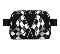 Riñonera con estampado de banderas a cuadros y negras y blancas para mujer, bolsa cruzada impermeable con correa ajustable y cremallera