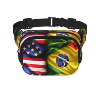 Riñonera con estampado de banderas estadounidenses y brasileñas con correa ajustable, cuadrada, de doble capa, cinturón unisex en todas partes