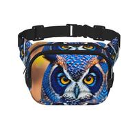 Riñonera con estampado de búho azul con 1 estampado de moda, bolsa de cintura cuadrada negra con correa ajustable, Negro -, Talla única