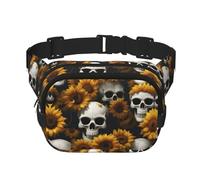 Riñonera con estampado de calavera de girasol para mujeres y hombres, con correa ajustable para viajes, senderismo, ciclismo