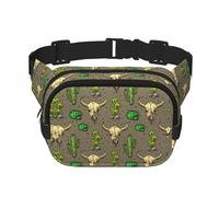 Riñonera con estampado de calavera de toro y cactus para hombres y mujeres, correa ajustable impermeable, 3 bolsillos para viajes al aire libre