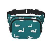 Riñonera con estampado de cisnes a la moda, con capa cuadrada, color negro, con correa ajustable, Negro -, Talla única