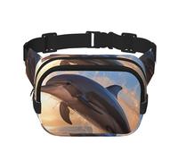 Riñonera con estampado de delfines con extensor para hombres y mujeres, riñonera con bolsillos con cremallera, Negro -, Talla única