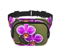 Riñonera con estampado de flores de orquídea con extensor para hombres y mujeres, riñonera con bolsillos con cremallera, Negro -, Talla única