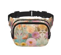 Riñonera con estampado de flores de peonía con extensor para hombres y mujeres, riñonera con bolsillos con cremallera, Negro -, Talla única