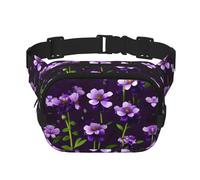 Riñonera con estampado de flores moradas con correa ajustable, cuadrada, doble capa, cinturón unisex en todas partes