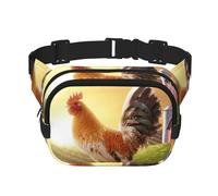 Riñonera con estampado de gallo de pollo para mujer con correa ajustable para entrenamiento, correr, senderismo, riñonera cruzada, Black, Talla única