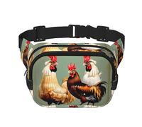 Riñonera con estampado de gallo y pollo con correa ajustable, cuadrada, de doble capa, cinturón unisex en todas partes