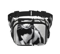 Riñonera con estampado de gatos blancos y negros para mujeres y hombres, con correa ajustable para viajes, senderismo, ciclismo