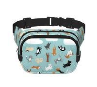 Riñonera con estampado de gatos y perros de lluvia para hombres y mujeres, correa ajustable impermeable, 3 bolsillos para viajes al aire libre