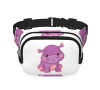 Riñonera con estampado de hipopótamo morado de dibujos animados, elegante y práctica, ajustable, perfecta para viajes y actividades al aire libre, Black, Talla única