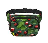 Riñonera con estampado de hojas y mariquitas, con correa ajustable, cuadrada, de doble capa, cinturón unisex en todas partes