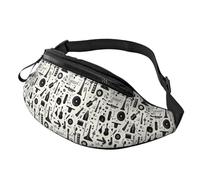 Riñonera con estampado de instrumentos negros vintage para mujeres y hombres, riñonera deportiva, bolsa de cinturón para viajes, senderismo, correr