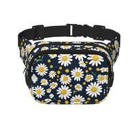 Riñonera con estampado de margaritas florales con extensor para hombres y mujeres, riñonera con bolsillos con cremallera, Negro -, Talla única