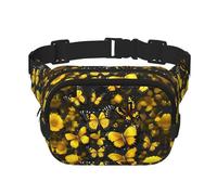 Riñonera con estampado de mariposas y flores amarillas con correa ajustable, cuadrada, doble capa, cinturón unisex en todas partes