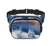 Riñonera con estampado de montañas de invierno para hombres y mujeres, correa ajustable impermeable, 3 bolsillos para viajes al aire libre
