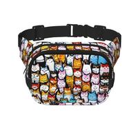 Riñonera con estampado de muchos gatos de dibujos animados con correa ajustable, cuadrada, de doble capa, cinturón unisex en todas partes