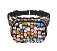Riñonera con estampado de muchos gatos de dibujos animados para mujer, bolsa de cintura para viajes, al aire libre, correr, caza, para adultos, Negro -, Talla única