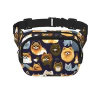 Riñonera con estampado de muchos Pomeranians con correa ajustable, cuadrada, de doble capa, cinturón unisex en todas partes