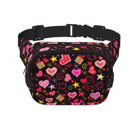 Riñonera con estampado de múltiples símbolos para hombres y mujeres, correa ajustable impermeable, 3 bolsillos para viajes al aire libre