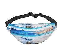 Riñonera con estampado de paisaje de olas de mar, bolsillo con cremallera y cinturón ajustable para senderismo, correr, viajes e informal, Como se muestra en la imagen, Talla única, Mochila casual