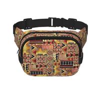 Riñonera con Estampado de Patchwork Textil Africano y Correas Ajustables, Ideal para Viajes Informales, Senderismo y Deportes al Aire Libre.