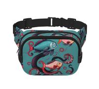 Riñonera con estampado de peces y pulpos con extensor para hombres y mujeres, riñonera con bolsillos con cremallera, Negro -, Talla única
