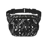 Riñonera con estampado de piel de serpiente negra y blanca con correa ajustable, cuadrada, doble capa, cinturón unisex en todas partes