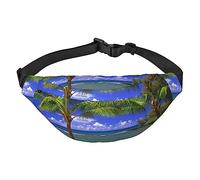 Riñonera con estampado de plantas tropicales oceánicas, bolsillo con cremallera y cinturón ajustable para senderismo, correr, viajes e informal, Como se muestra en la imagen, Talla única, Mochila