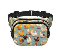 Riñonera con estampado de pollo y correa ajustable, cuadrada, de doble capa, cinturón unisex en todas partes