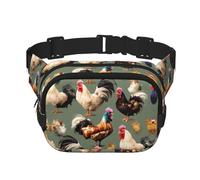 Riñonera con estampado de pollo y gallo con correa ajustable, cuadrada, de doble capa, cinturón unisex en todas partes