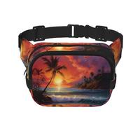 Riñonera con estampado de puesta de sol tropical para mujeres y hombres, con correa ajustable para viajes, senderismo, ciclismo